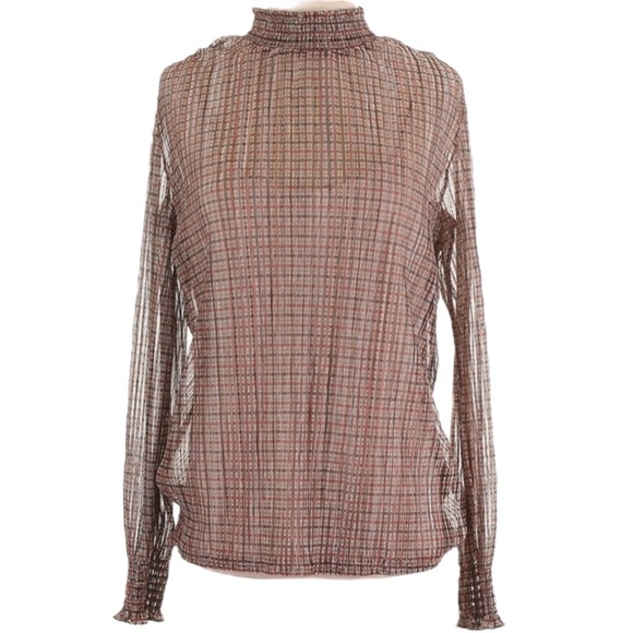 NWT ADRIANNA PAPELL Long Sleeve Plaid Shimmer Cami Lined Sheer Blouse Size Small - Picture 3 of 6